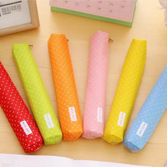 Canvas Pencil Case Polka Dot Stationery Bag Pen Organizer Makeup Cosmetic Holder