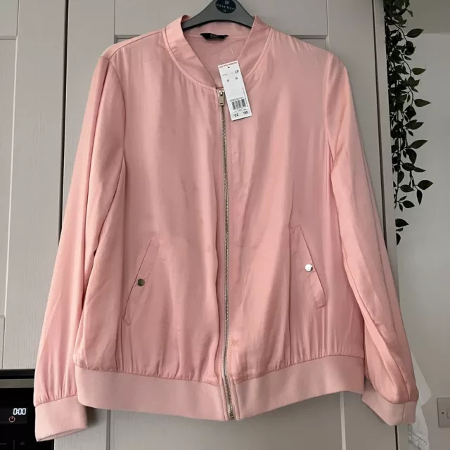 F&F Pink Satin Bomber Jacket UK 20 BNWT Full Zip Pockets Pink Lady Hen Party