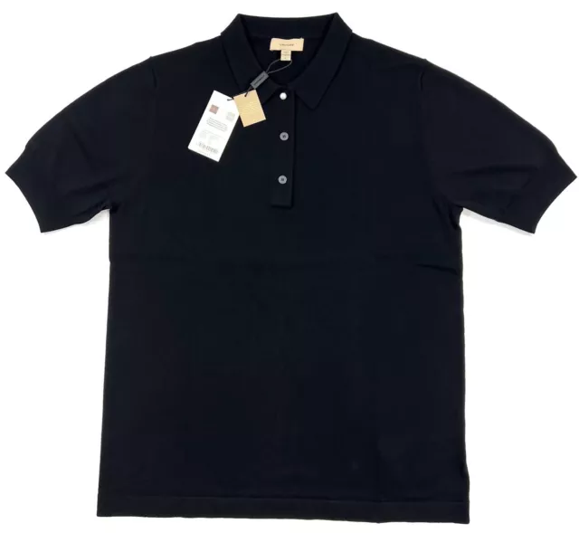 NEW Burberry Uniform Polo Shirt Mens Large Black Wool Short Sleeve Sweater