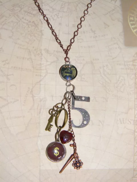 Steampunk Necklace Vintage Style Charms 5 $ Key, One of a Kind