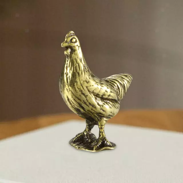 Brass Chicken Figurine Presents Lifelike Arts for Living Room Home Table