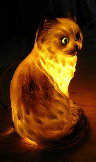 Lampe Art Deco Chat Veilleuse Ceramique Allemande Yeux Verre