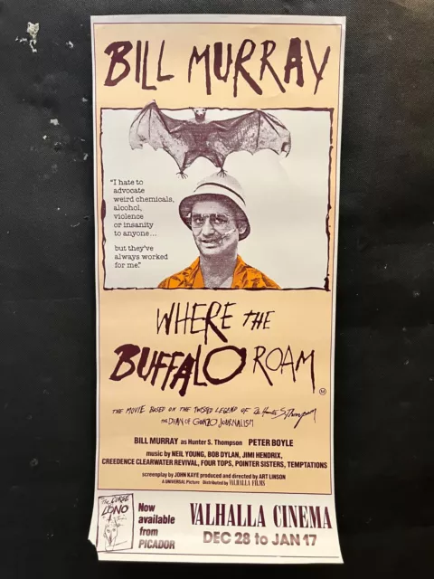 Where the Buffalo Roam Australian Movie Poster Hunter S Thompson Bill Murray