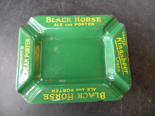 Vintage Enamel Black Horse Ale & Porter Ashtray