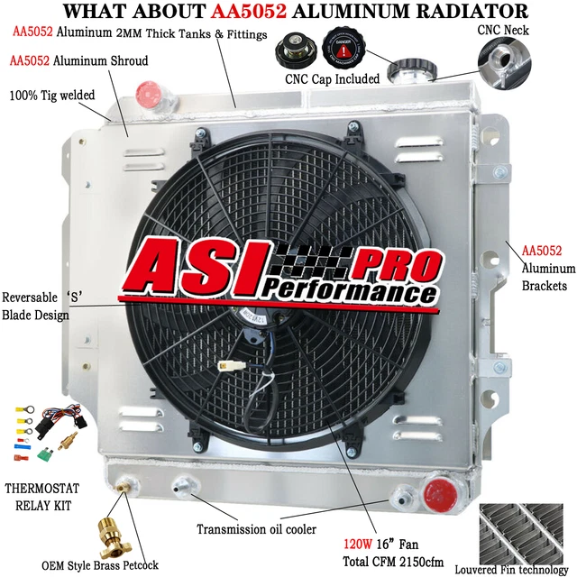 4 ROW Radiator+Shroud Fan+Relay For 1987-2006 Jeep Wrangler TJ YJ GM Chevy V8 US