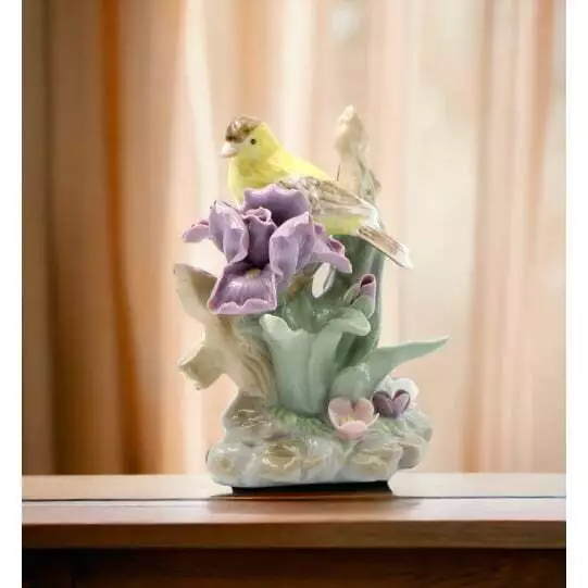 CERAMIC GOLDFINCH BIRD With Iris Flower Figurine Home Decor Kitchen ...