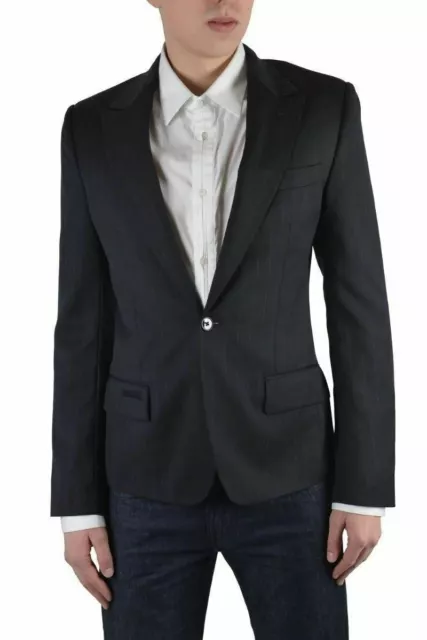 Dolce & Gabbana Men's Dark Gray 100% Wool Striped One Button Blazer US 38 IT 48