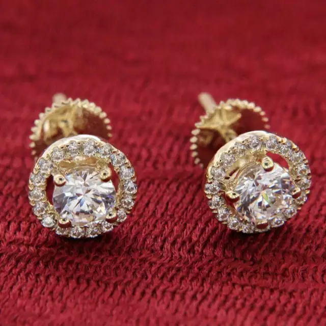 2Ct Lab Created Round Diamond Women's Halo Stud Earrings 14K Yellow Gold Finish