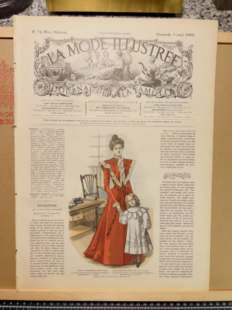 Antike Zeitschrift 1898 Muster Stickerei Kleider Damen Mode Frisur Haarschnitt 2