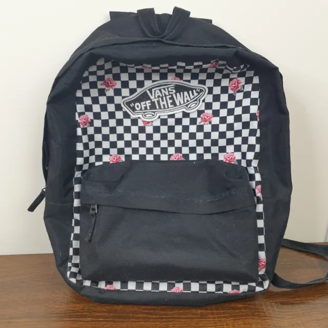 Vans Backpack Bag Black White Checked Adjustable Straps Zip Closure