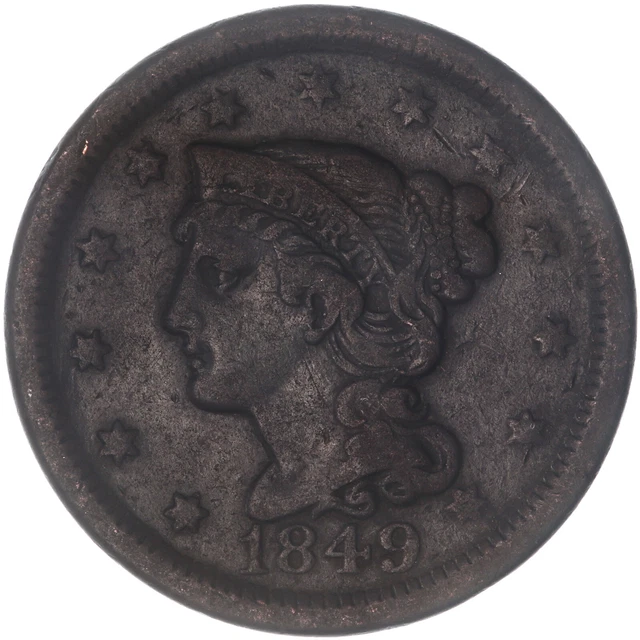 1849 (P) Braided Hair Large Cent Very Fine VF See Pics O284