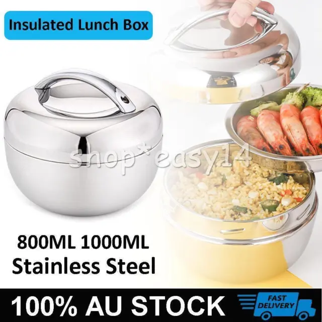 Stainless Steel Thermo Insulated Thermal Lunch Bento Box Food Container Silver