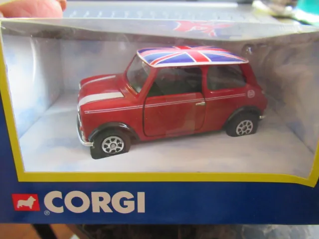 2004 Corgi 04410 Mini Flame Red with Union Jack on Roof  Hood Stripes - Boxed