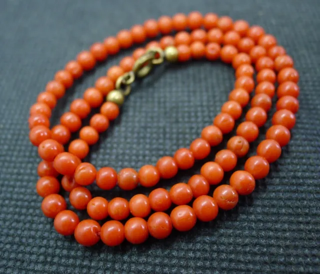 44cm Collier Ancien Perles Corail Naturel Rouge Antique Red Coral Bead Necklace