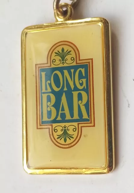 VINTAGE Retro Metal Keyring Key Ring Gold Effect Long Bar Raffles Singapore Slin