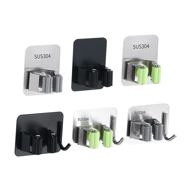 Stainless Steel Mop Clip Hook Free Punching Toilet Storage Artifact