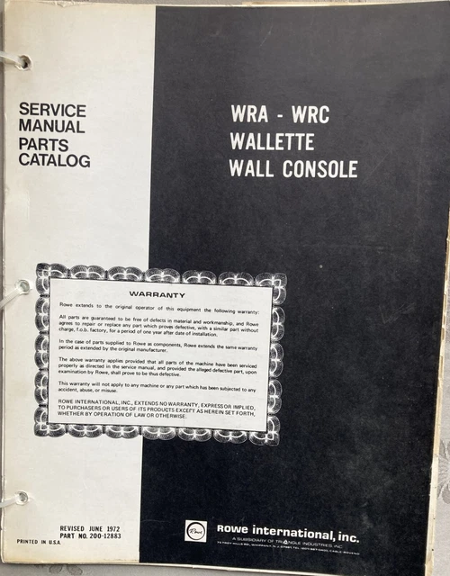Rowe WRA/WRC Service Manual and Parts Catalog