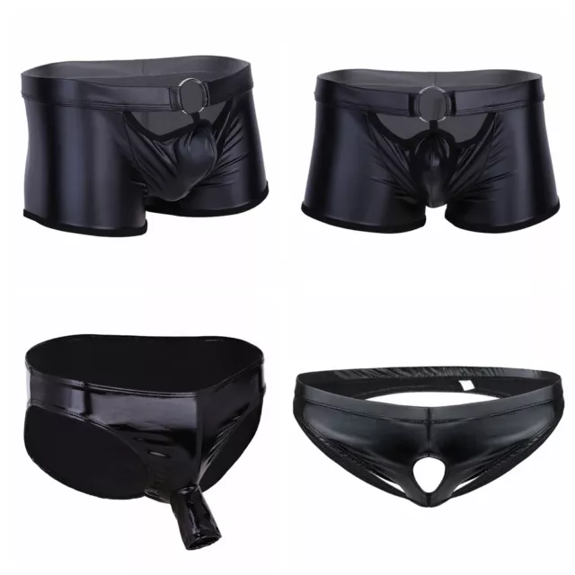 Sexy Men Wet Look Leather Boxer Shorts Bulge Pouch Jockstrap Briefs Underwear