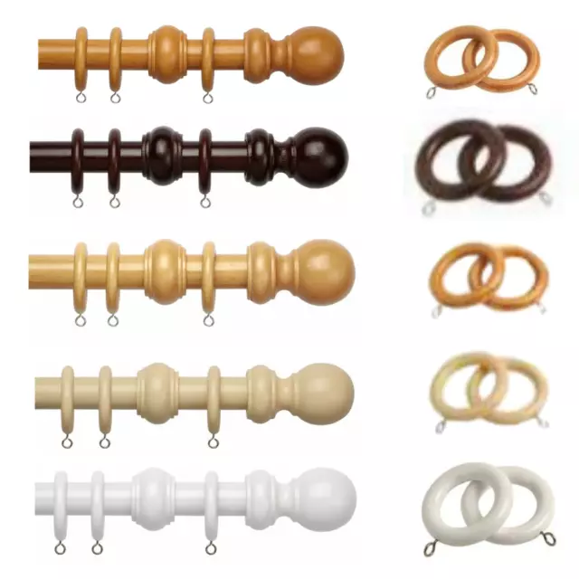 28mm COUNTY WOOD CURTAIN POLE COMPLETE SET FOR EYELET & PENCIL PLEATED CURTAINS