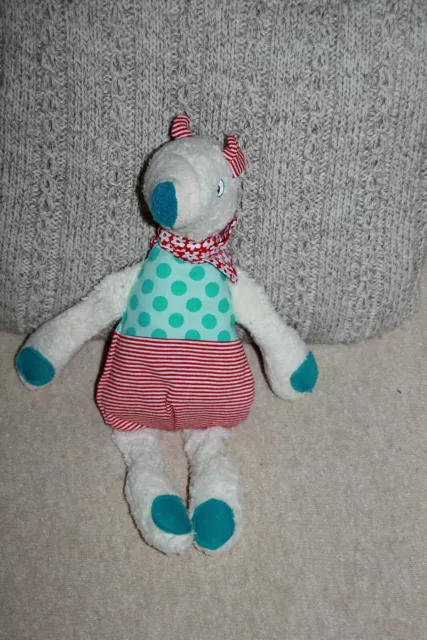 Doudou Peluche On Chuchote A Mon Oreille Ours  Blanc Rouge Bleu Malo Etat Neuf