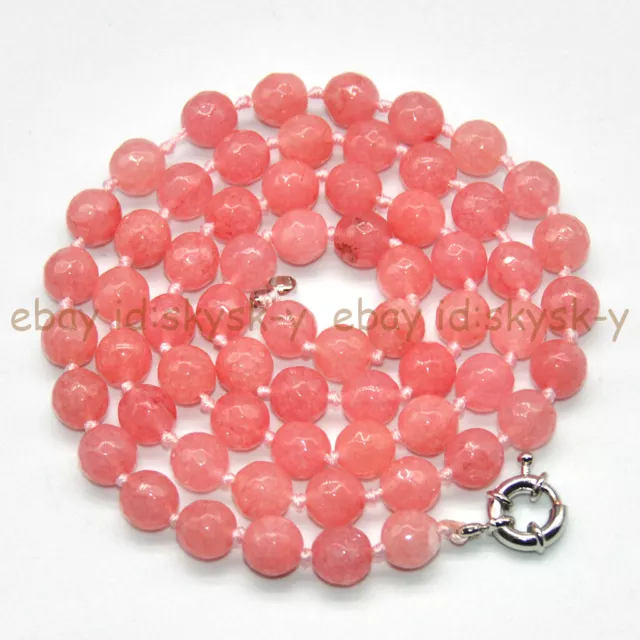 8/10mm Faceted Pink Morganite Round Gemstone Beads Necklace 18-36''