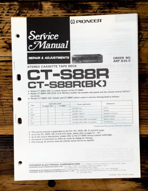 Pioneer CT-S88R Cassette Service Manual *Original* #2