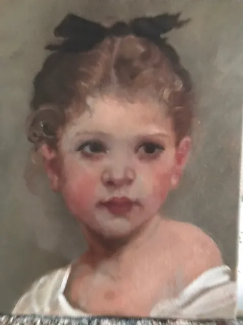 Barnes Oil Painting Portrait Antique Vintage Bouguereau Style Little Girl Ribbon 3