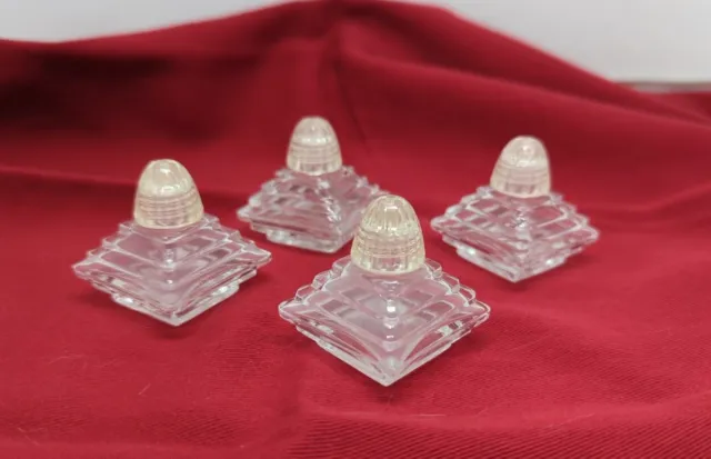 4 Irice Art Deco Pyramid Individual Glass Salt & Pepper Shakers MCM Vintage