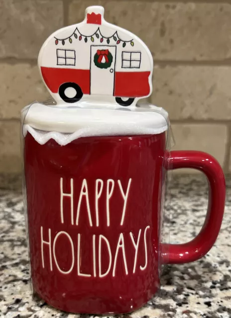 NEW Rae Dunn "HAPPY HOLIDAYS” Christmas Mug Travel Trailer Topper Sealed