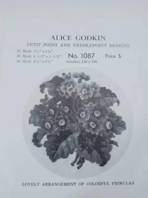 Vintage 1952 Alice Godkin Petit Point Pattern 1087 Primulas + Bonus Second Chart