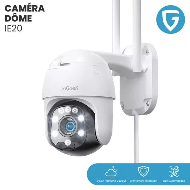 ieGeek PTZ Caméra Surveillance WiFi Exterieure Suivi 2MP Vision Nocturne Couleur