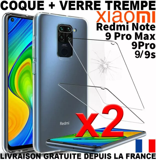 Coque Silicone pour Xiaomi Redmi Note 9 Pro 9s + Vitre Protection Verre Trempé