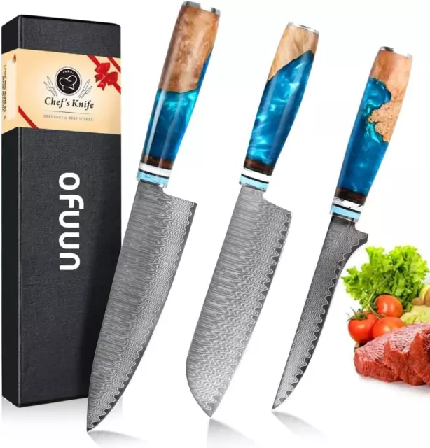 3 Pezzi Set Coltelli Da Cucina Professionali Coltello Giapponese Acciaio Damasco