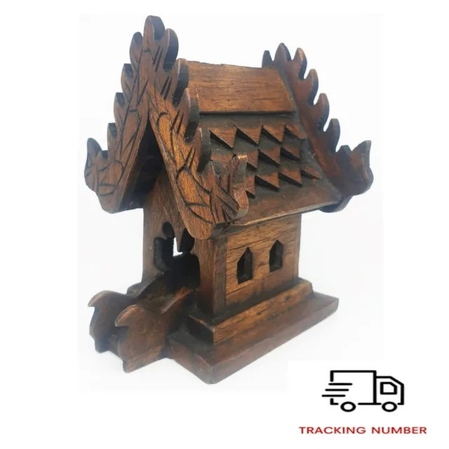 Small House Spirit Thai Teak Wood Altar Shrine Buddha Temple Handmade Buddhist