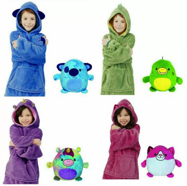 Kids Hoodie Blanket Sweatshirt Oversize Pets Plush Soft Warm Cute Coat Pillow UK