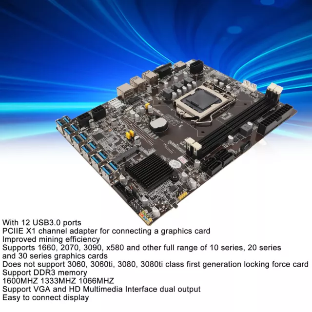 Mining Mainboard With 12 USB3.0 Interface VGA HD Multimedia Interface Dual O OBF