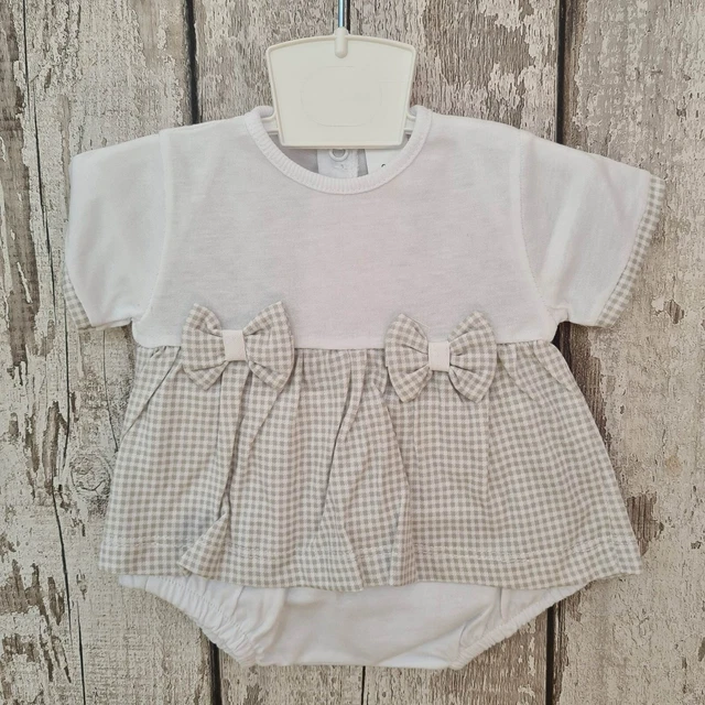 Baby Girl Spanish Style Grey & White Check Dress and Jam Pants Set