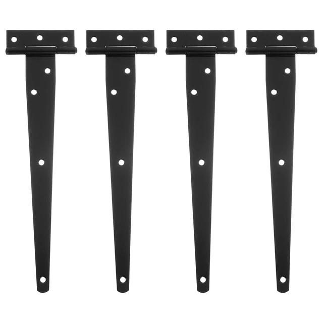 4Pcs T-Strap Door Hinges, 10" Wrought Tee Shed Gate Hinges Iron (Black)