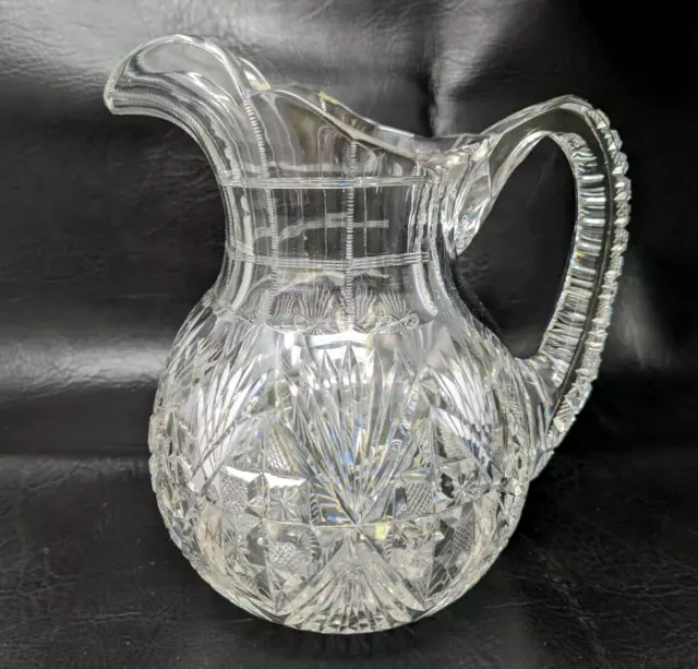 VTG ABP American Brilliant Cut Crystal Diamond Fan Zipper Water Pitcher Jug M22