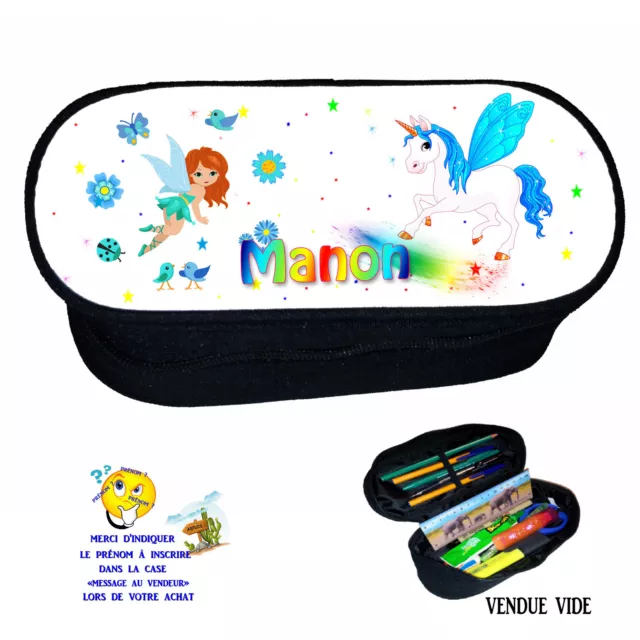 trousse à crayons licorne et fée personnalisable avec prénom réf 264