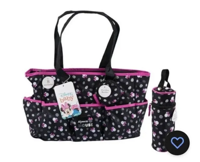 New Disney Minnie Mouse Baby Diaper Bag Gift Set  Insulated Bottle Holder (CSE)