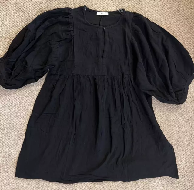 Talulah Women's Puff Sleeve Short Midi Black Dress - Medium