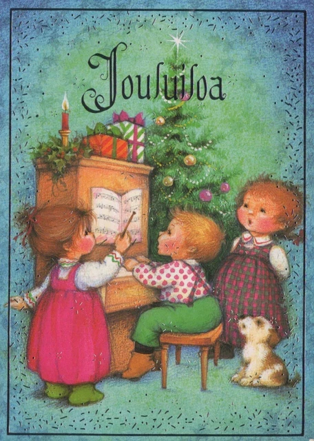 Ancienne Carte Postale Vintage Bonne Année - Petite Fille, Écureuil Et Panier De Noël