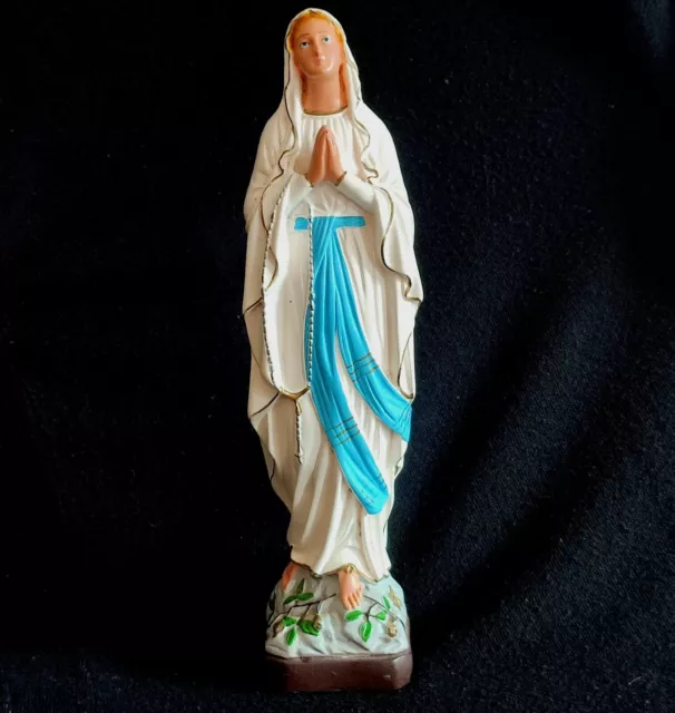 Ancienne Statuette Vierge Marie Notre Dame De  Lourdes En Plâtre Peint Haut:31Cm