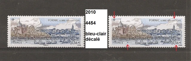 variété de 2010 neuf** Y&T n° 4454 bleu-clair décalé