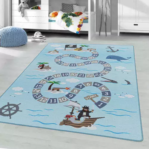 Tappeto gioco tappeto bambini cameretta bambini tappeto plantare corto pirati (blu/100x150