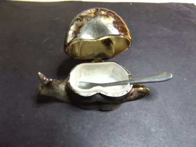 Vintage Silver Plate Snail Lined Salt Cellar w/ Spoon Oneida Wm A Rogers ?