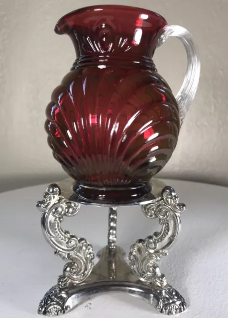 Pichet en verre tourbillonnant vintage Fenton poignée appliquée transparente 4 3/4" COMME NEUF