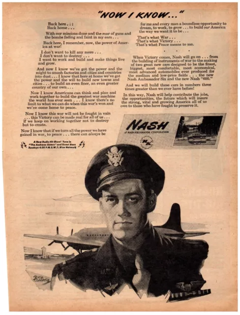 Nash-Kelvinator WAR TIME Pilot Airplane Vintage Print Advertisement 8"x 11" 1945