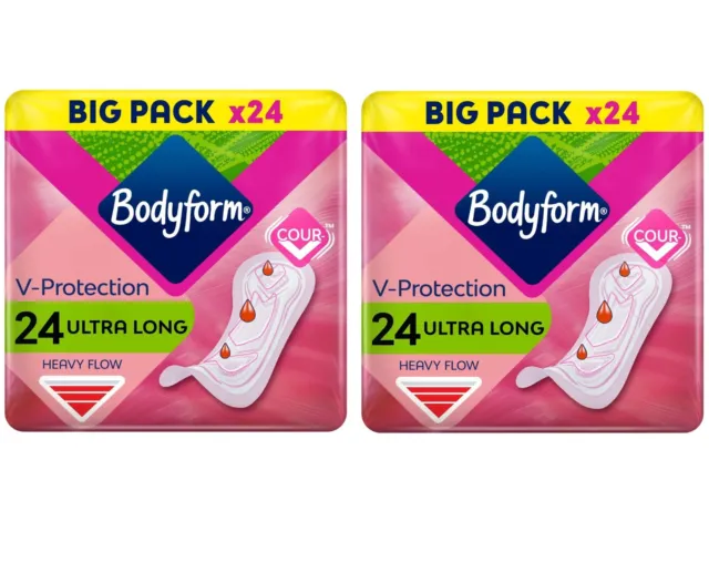Bodyform Ultra Long Heavy Sanitary Towels Pads BIG PACK 24  PACK OF 2